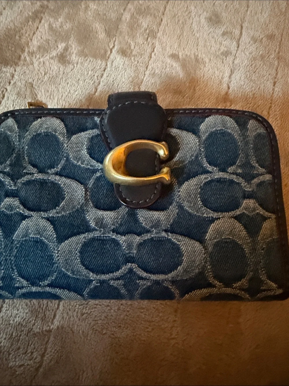 Coach Blue Denim Signature C Snap Card Holder